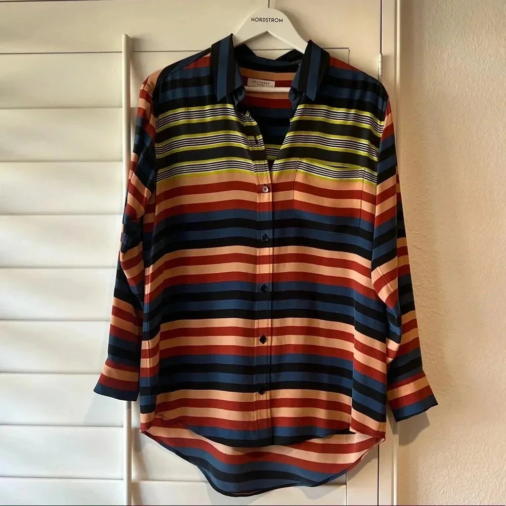 EQUIPMENT FEMME EUC Daddy O Striped Tunic Button Down Up Shirt Blouse Top - Picture 2 of 7